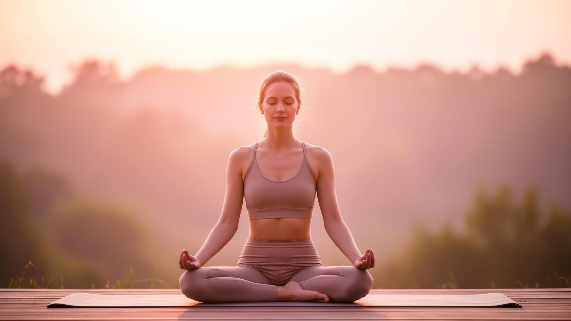 Woman meditating peacefully at sunrise