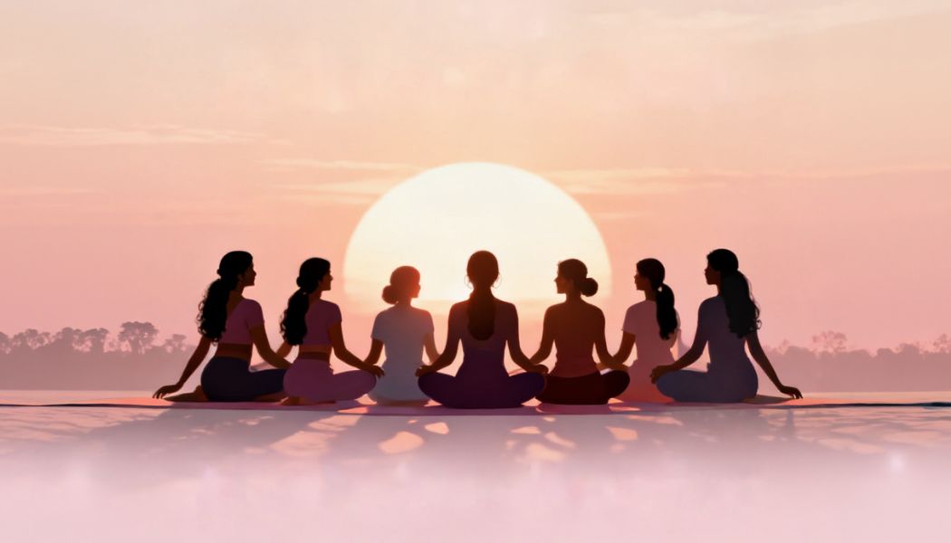 Morning Achievers Club — women meditating together at sunrise